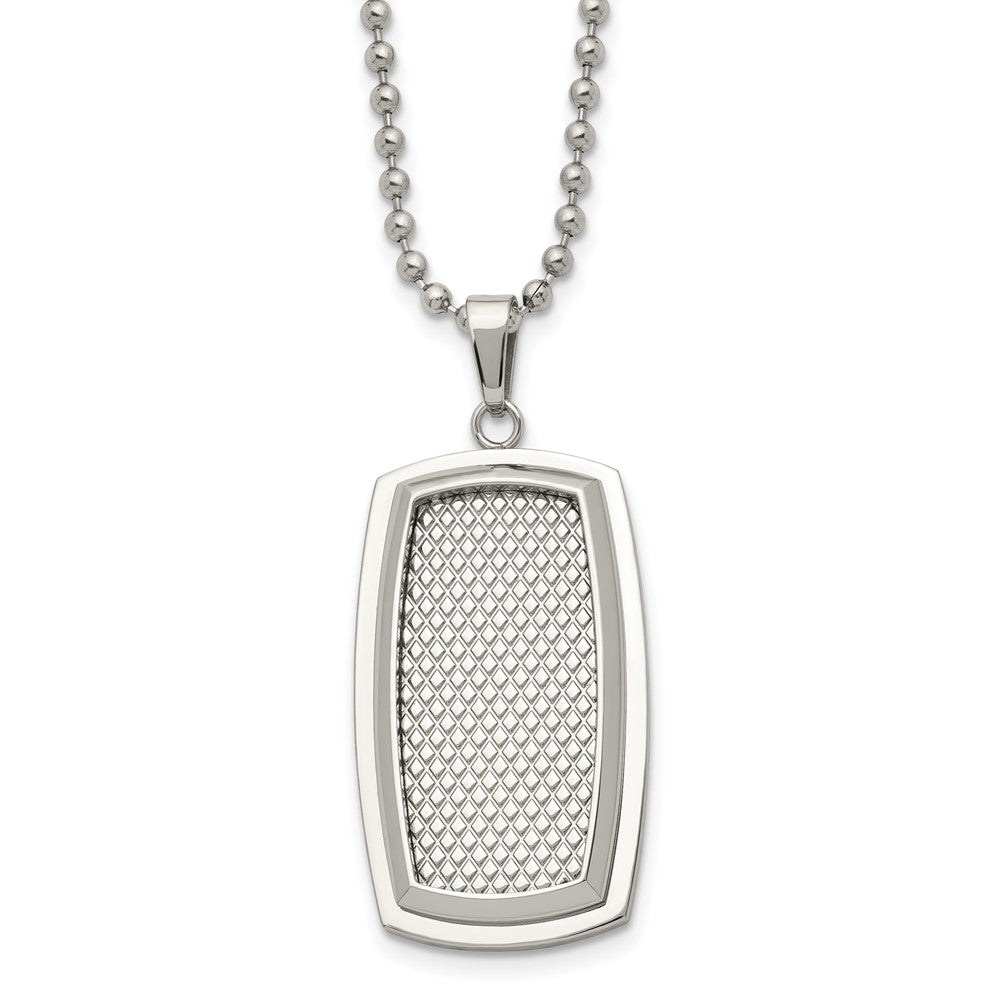 Stainless Steel 22in Polished and Textured Rectangle Necklace, 22 mm