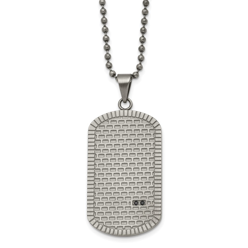 Stainless Steel 22in Brushed & Polished Antiqued Black CZ DogTag Necklace, 22 mm