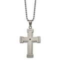Chisel Stainless Steel Antiqued Brushed and Polished with Black CZ Cross Pendant on a 22 inch Ball Chain Necklace, 22 x 32.1 mm