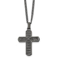 Chisel Stainless Steel Polished and Textured Gun Metal IP-plated Cross Pendant on a 22 inch Curb Chain Necklace, 22 x 24.93 mm