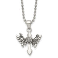 Chisel Stainless Steel Antiqued and Polished Cross with Wings Pendant on a 20 inch Ball Chain Necklace, 20 x 25 mm