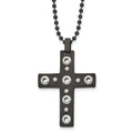 Stainless Steel Brushed and Polished Black IP-plated Cross 22in Necklace, 22 mm