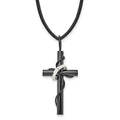 Chisel Stainless Steel Polished Black IP-plated Cross with Ring on a 20.5 inch Leather Cord Necklace, 20.5 x 23 mm