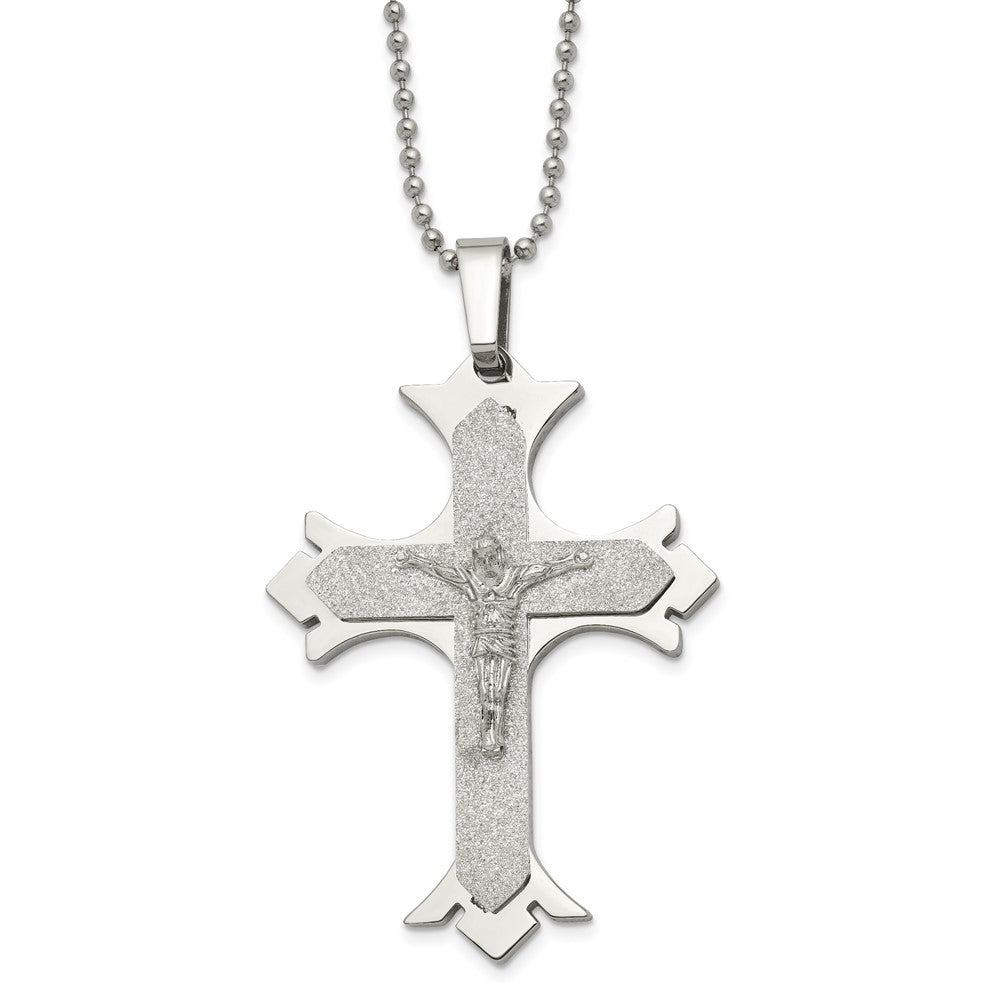 Chisel Stainless Steel Polished Laser Cut Crucifix Pendant on a 22 inch Ball Chain Necklace, 22 x 48.54 mm