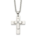Chisel Stainless Steel Polished with CZ Cross Pendant on a 22 inch Cable Chain Necklace, 22 x 25.97 mm