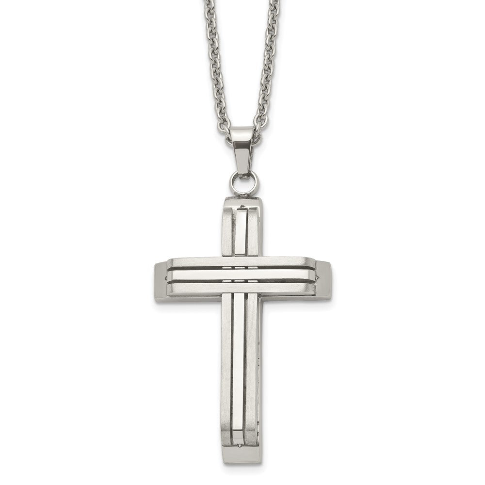 Chisel Stainless Steel Brushed and Polished Cross on a 22 inch Cable Chain Necklace, 22 x 33.86 mm