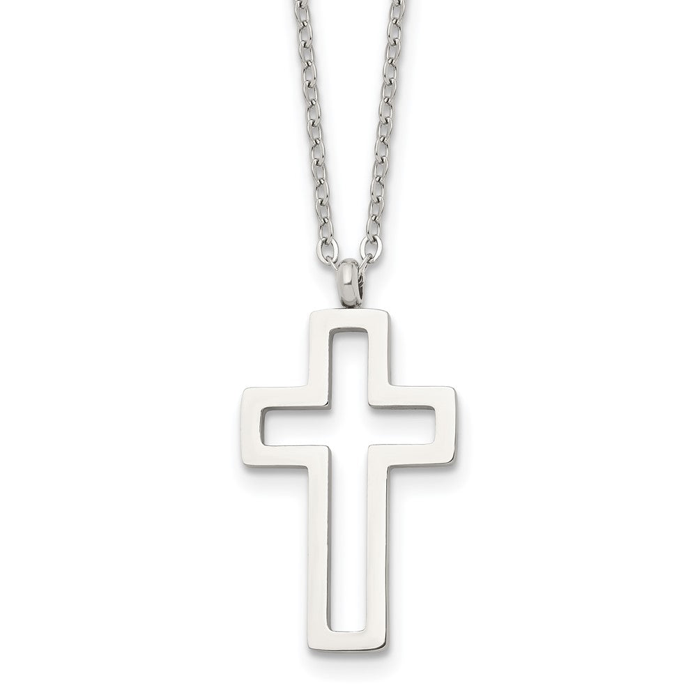Chisel Stainless Steel Polished Cut-out Cross Pendant on a 17.5 inch Cable Chain Necklace, 17.5 x 16 mm