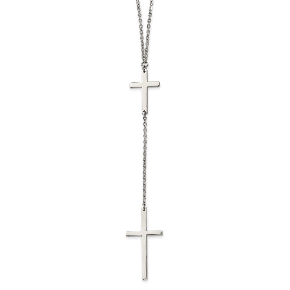 Stainless Steel Polished Cross Dangle Slip on 30in Necklace, 30 mm