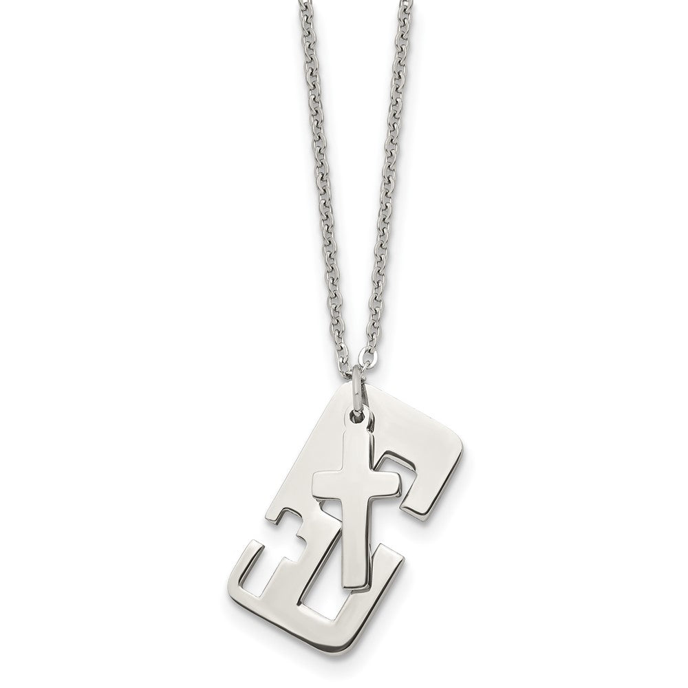 Stainless Steel Polished 2 Piece Cross 18.25in Necklace, 18.25 mm