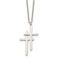 Stainless Steel Polished Double Cross 18in Necklace, 18 mm