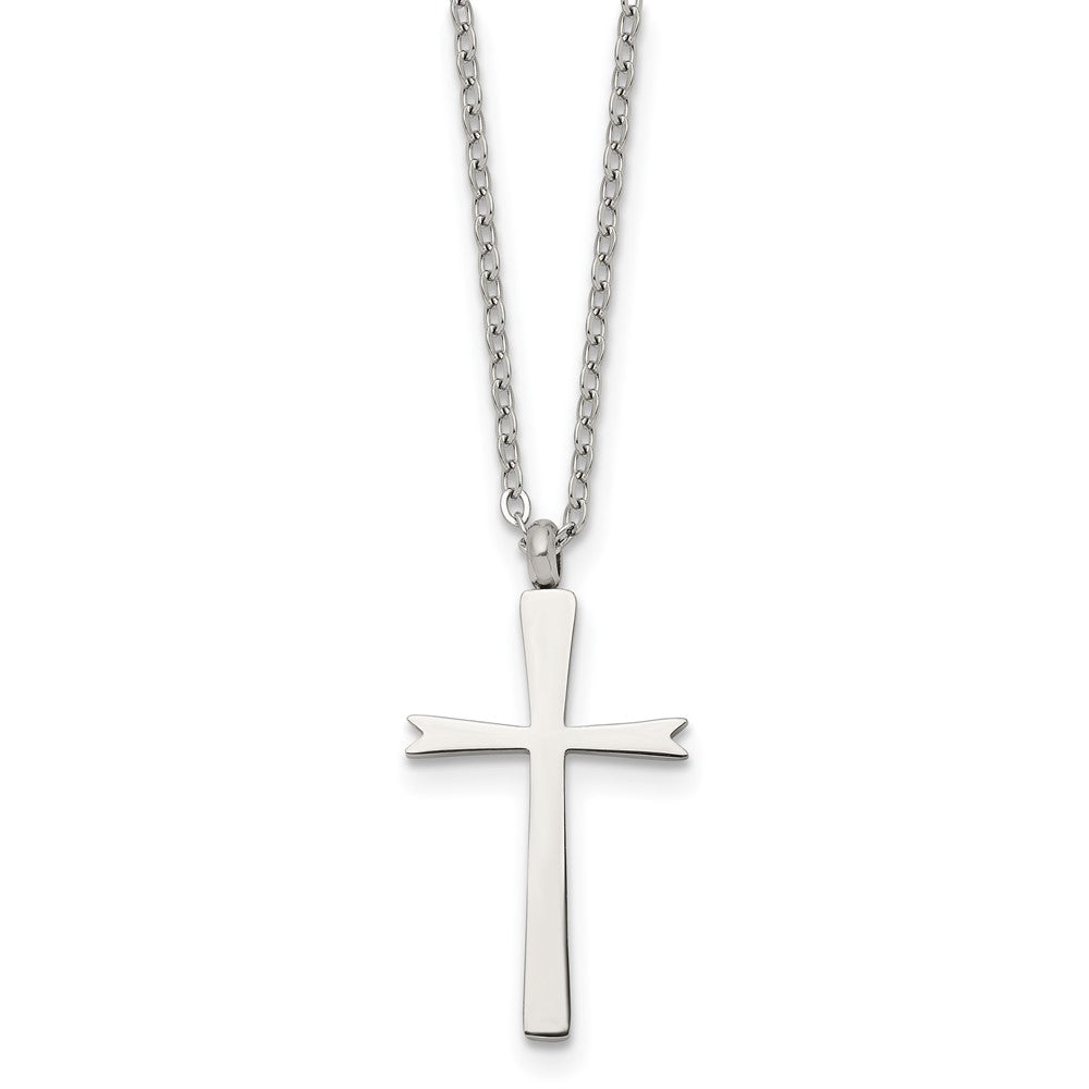 Chisel Stainless Steel Polished Cross Pendant on an 18 inch Cable Chain Necklace, 18 x 15 mm