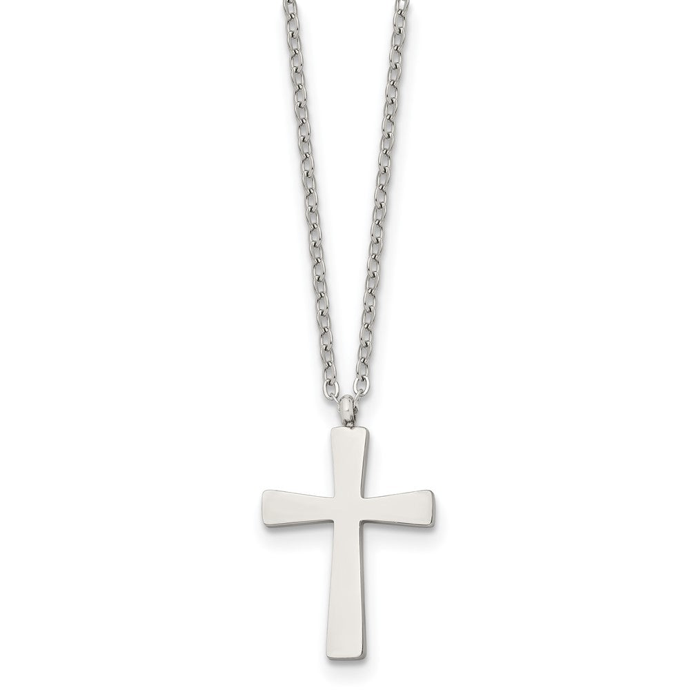 Chisel Stainless Steel Polished Small Cross Pendant on an 18 inch Cable Chain Necklace, 18 x 15 mm