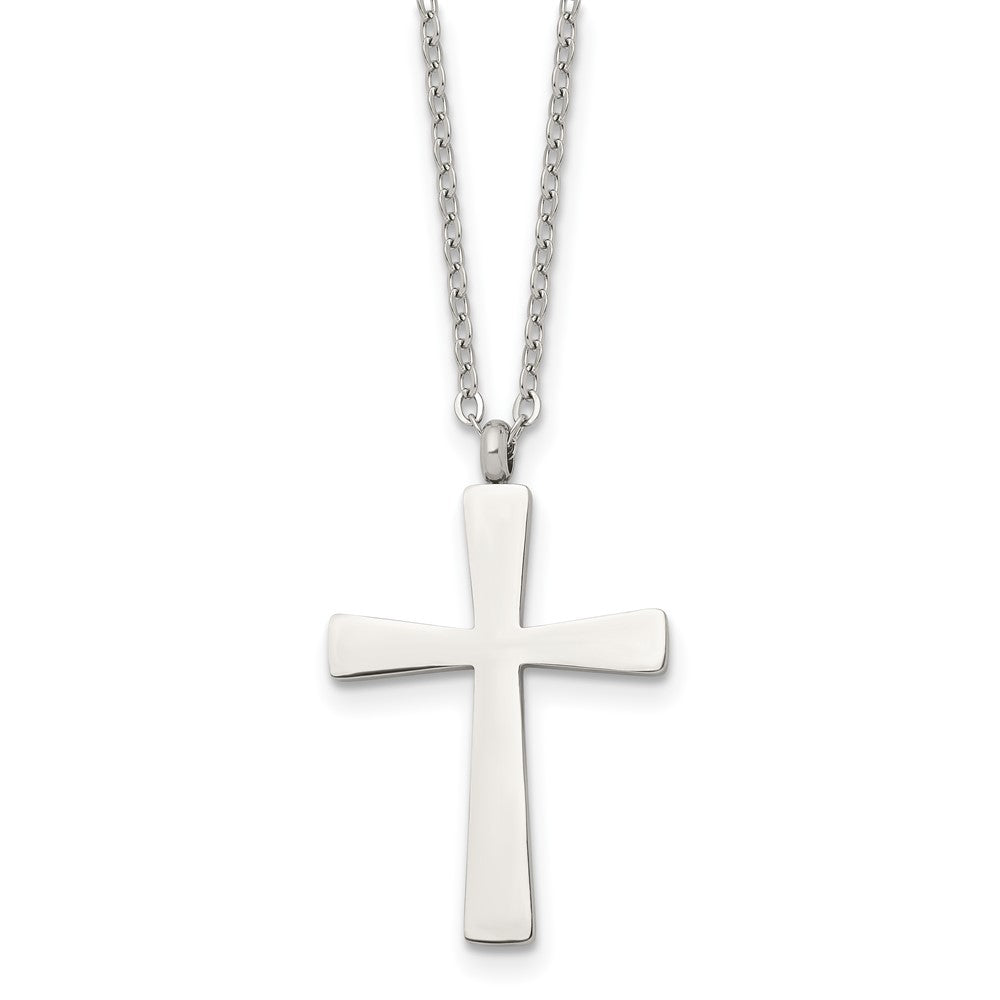 Chisel Stainless Steel Polished Large Cross Pendant on an 18 inch Cable Chain Necklace, 18 x 20 mm