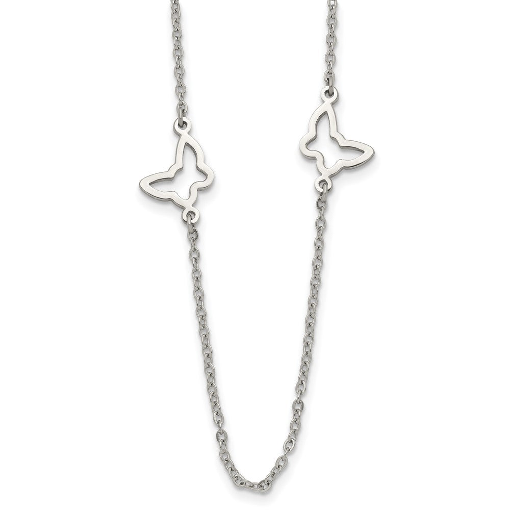 Stainless Steel Polished Butterflies 33in Necklace, 33 mm