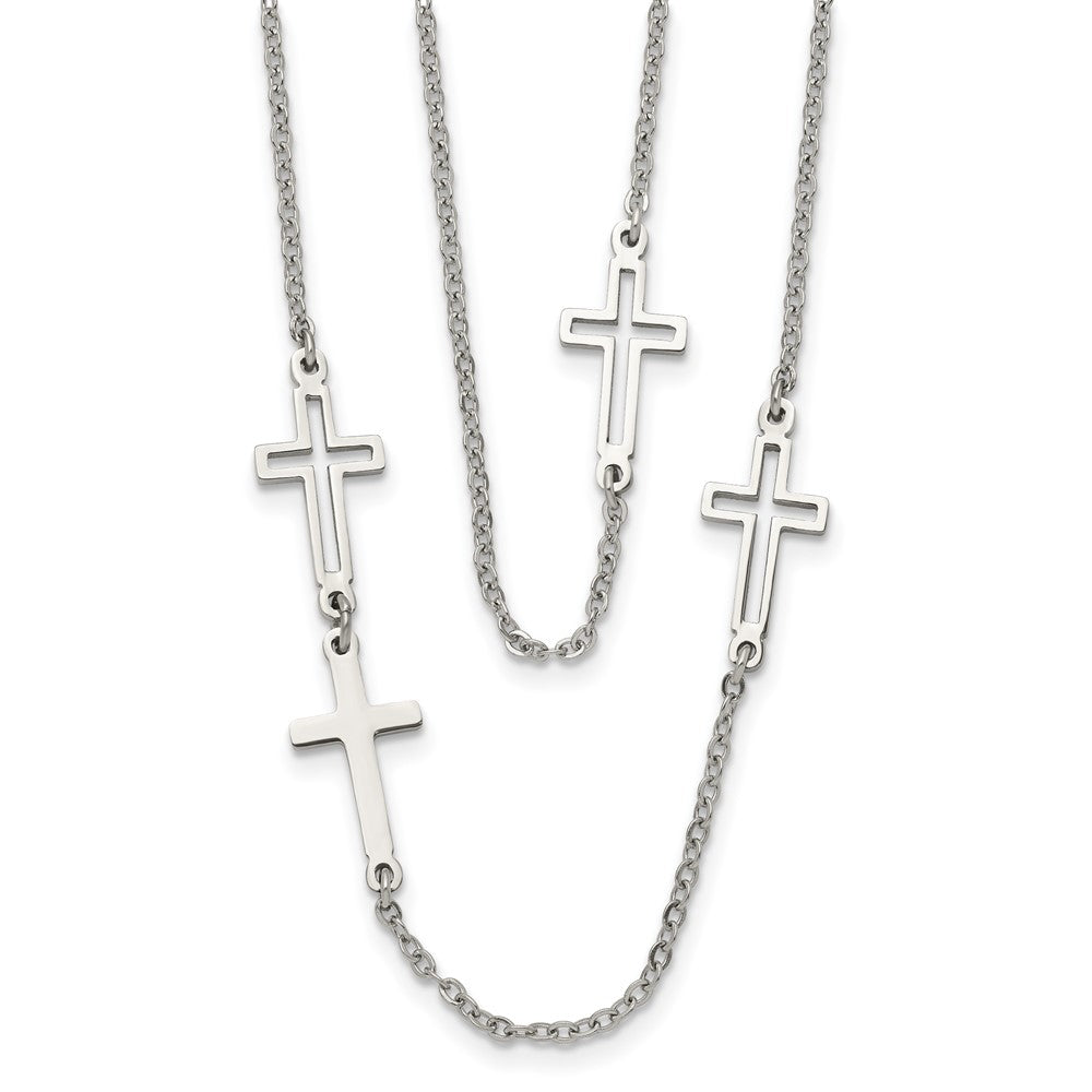 Stainless Steel Two Strand Cross 30in Necklace, 30 mm