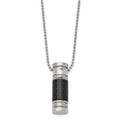 Chisel Stainless Steel Polished with Black Carbon Fiber Inlay Cylinder on a 22 inch Ball Chain Necklace, 22 x 10 mm