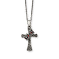 Stainless Steel Antiqued & Polished w/ Crystal Cross Necklace, 20 mm