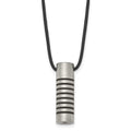Chisel Stainless Steel Brushed and Polished with Black Rubber Cylinder on an 18 inch Leather Cord Necklace, 18 x 9 mm