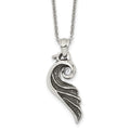 Stainless Steel Antiqued and Polished w/Crystal Wing 18in Necklace, 18 mm