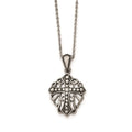 Stainless Steel Antiqued and Polished w/ Crystal Cross Necklace, 18 mm