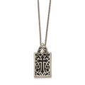 Stainless Steel Antiqued & Polished w/ Black Glass Cross Necklace, 20 mm