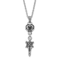 Stainless Steel Antiqued & Polished w/ Black CZ Sword Necklace, 18 mm
