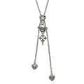 Stainless Steel Antiqued & Polished CZ Heart Skull & Cross Adjustable Necklace, 30 mm