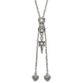 Stainless Steel Polished & Antiqued CZ Gothic Hearts & Sword Adjustable Necklace, 28 mm