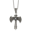 Stainless Steel Antiqued and Polished Black CZ Cross w/Wings Necklace, 20 mm
