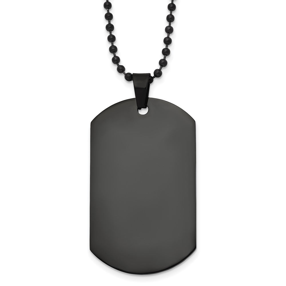 Chisel Stainless Steel Polished Black IP-plated Dog Tag on a 20 inch Ball Chain Necklace, 20 x 29.43 mm