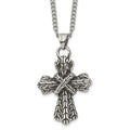 Stainless Steel Antiqued Polished and Textured Cross 24in Necklace, 24 mm, 31.78 g