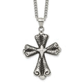 Stainless Steel Antiqued Polished and Textured Cross 24in Necklace, 24 mm, 25.44 g