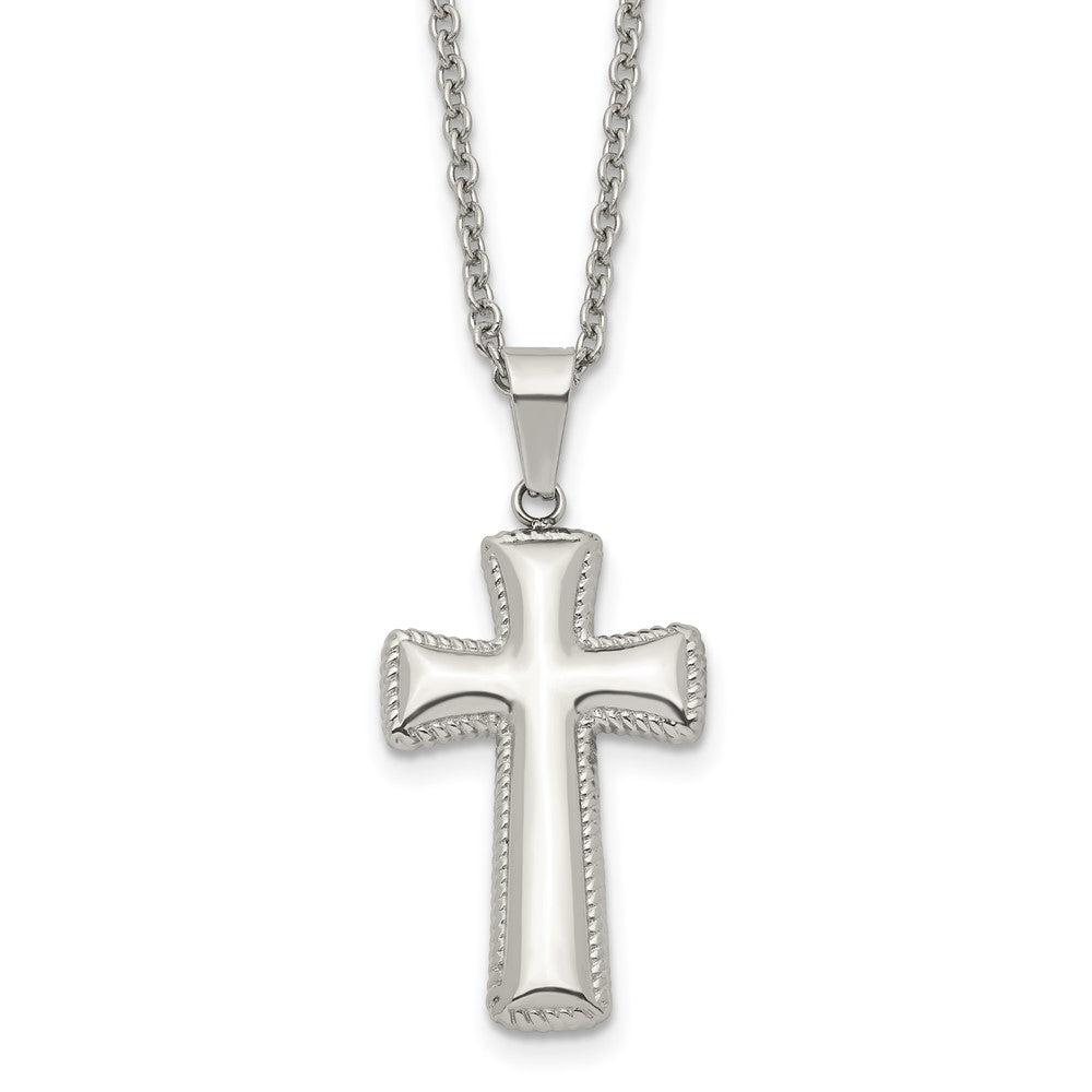 Chisel Stainless Steel Polished Medium Pillow Cross Pendant on an 18 inch Cable Chain Necklace, 18 x 17.5 mm