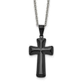 Chisel Stainless Steel Polished Black IP-plated Medium Pillow Cross Pendant on an 18 inch Cable Chain Necklace, 18 x 18 mm