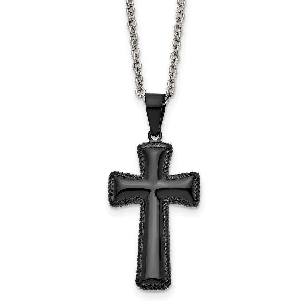 Chisel Stainless Steel Polished Black IP-plated Medium Pillow Cross Pendant on an 18 inch Cable Chain Necklace, 18 x 18 mm