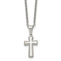 Chisel Stainless Steel Polished Small Pillow Cross Pendant on an 18 inch Cable Chain Necklace, 18 x 12 mm
