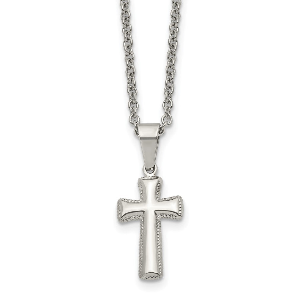 Chisel Stainless Steel Polished Small Pillow Cross Pendant on an 18 inch Cable Chain Necklace, 18 x 12 mm