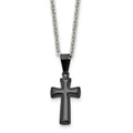 Chisel Stainless Steel Polished Black IP-plated Small Pillow Cross Pendant on a 16 inch Cable Chain Necklace, 16 x 12 mm