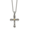 Stainless Steel Antiqued and Polished Yellow IP-plated Cross 24in Necklace, 24 mm