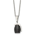 Stainless Steel Polished and Textured Black IP-plated Grenade Necklace, 16 mm