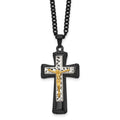 Chisel Stainless Steel Polished Black IP-plated, Gold-plated and Silver-Plated Brass Crucifix on a 24 inch Curb Chain Necklace, 24 x 23 mm