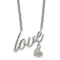 Stainless Steel Polished and Textured LOVE 16.5in w/4in ext Necklace, 16.5 mm