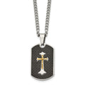 Chisel Stainless Steel Polished with Sterling Silver and Carbon Fiber Inlay Yellow IP-plated Cross on a 24 inch Curb Chain Necklace, 24 x 20 mm