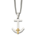 Chisel Stainless Steel Polished with 14k Gold and .02 Carat Diamond Anchor Mariner Cross Pendant on a 24 inch Curb Chain Necklace, 0.02 ct, 24 x 23.32 mm
