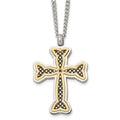 Chisel Stainless Steel Polished Black and Yellow IP-plated Cross 24in Necklace, 24 mm