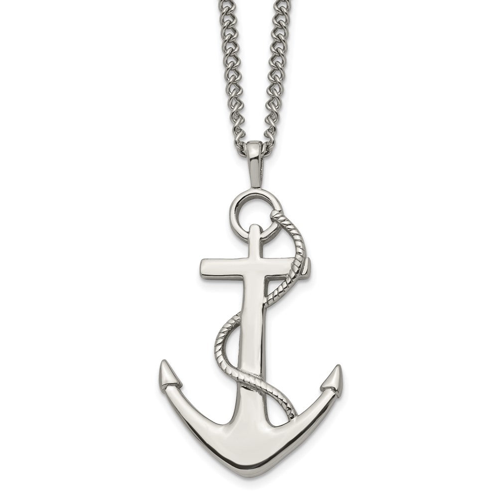 Chisel Stainless Steel Polished Anchor Pendant on a 24 inch Curb Chain Necklace, 24 x 32.33 mm