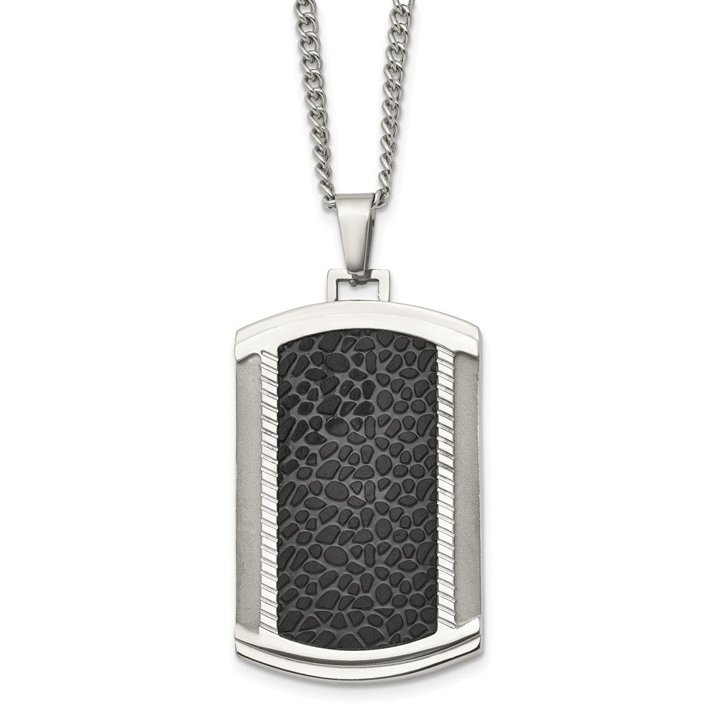 Chisel Stainless Steel Brushed and Polished Black IP-plated Dog Tag on a 24 inch Curb Chain Necklace, 24 x 29.54 mm