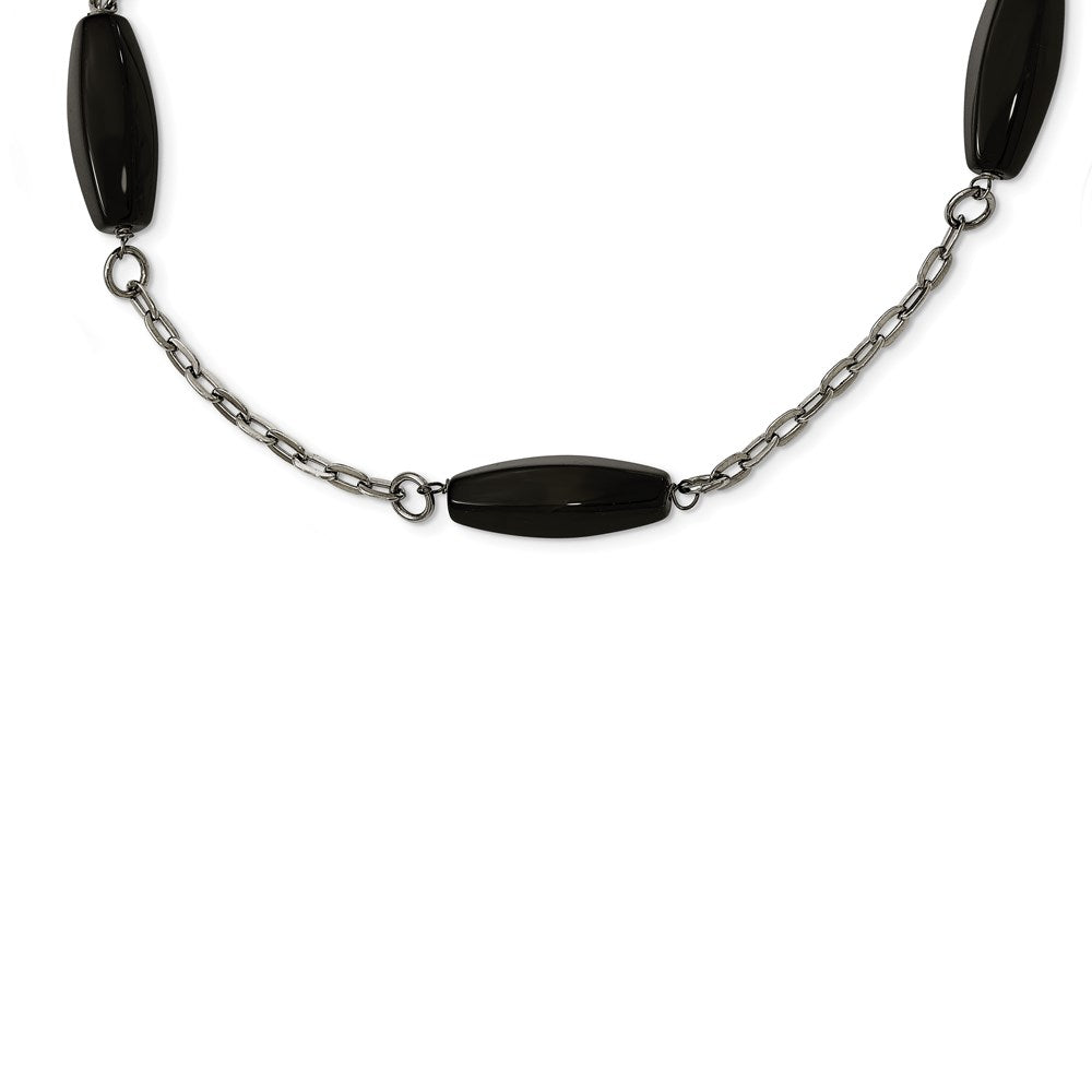 Stainless Steel Polished Black Agate Necklace, 20 mm