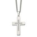 Chisel Stainless Steel Polished with CZ Cross Pendant on a 24 inch Cable Chain Necklace, 24 x 28.03 mm