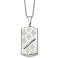 Stainless Steel 22in Polished & Textured w/Black CZ Dog Tag Necklace, 22 x 21.63 mm